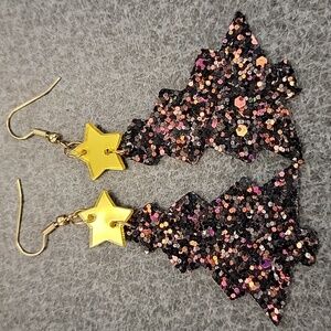 Faux Leather Black Sparkly Christmas Tree Drop Earrings